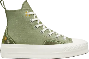 Converse Wmns Chuck Taylor All Star Lift Platform High Autumn Embroidery Sneakers - Light Field Surplus, Green