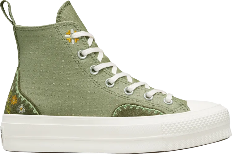 Converse Wmns Chuck Taylor All Star Lift Platform High Autumn Embroidery Sneakers - Light Field Surplus, Green