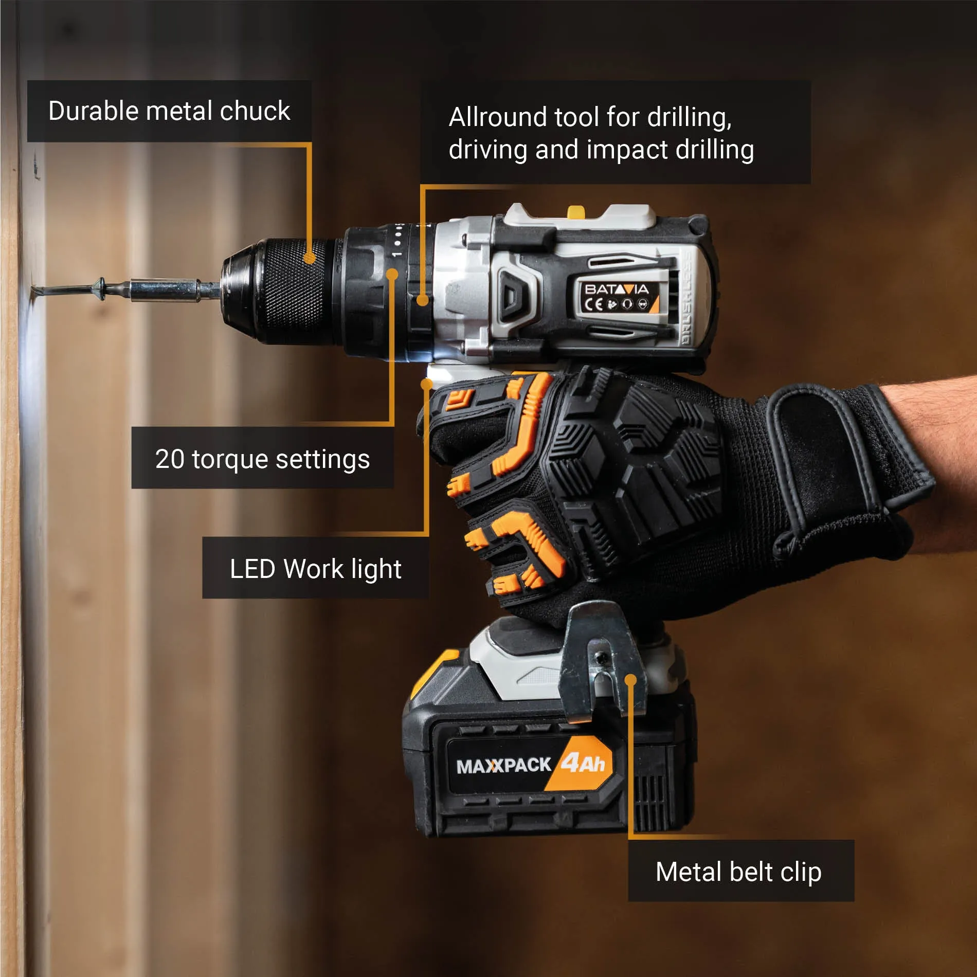 Cordless Combi Drill 18V 50Nm set