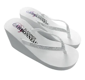 Crystals High Wedge Bridal Flip Flops - White