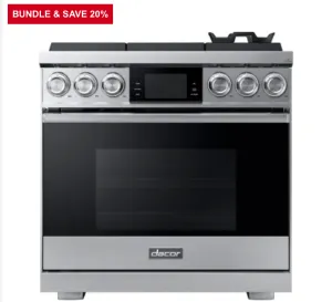 Dacor Contemporary  DOP36M96GLS
36 Inch Freestanding Professional Gas Smart Range with 6 Sealed Burners, 5.4 cu. ft. Oven Capacity, Self-Clean, and Dual-Stack Burners: Silver Stainless