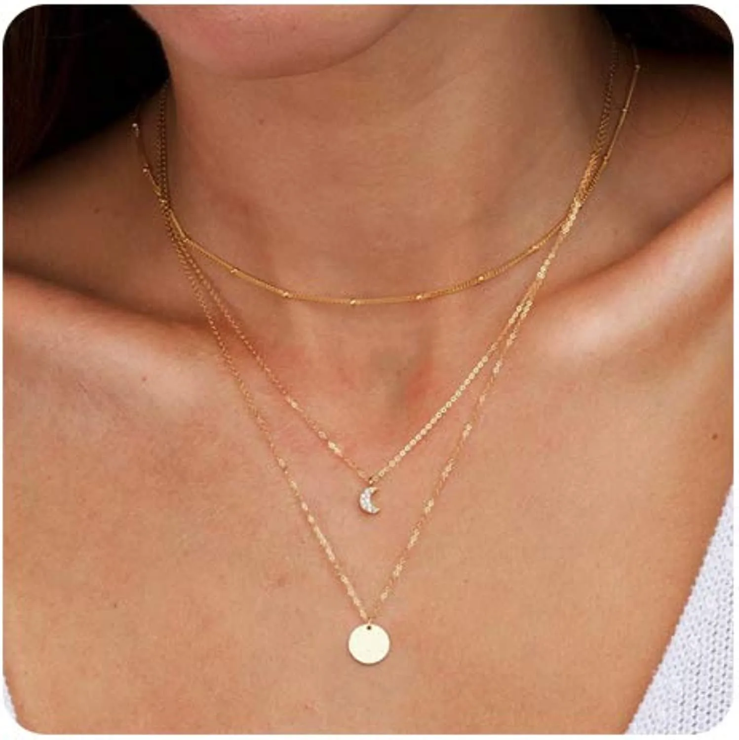 Dainty Layered Choker Necklaces Handmade Coin Tube Star Pearl Pendant Multilayer Adjustable Layering Chain Gold Plated Necklaces Set for Women Girls