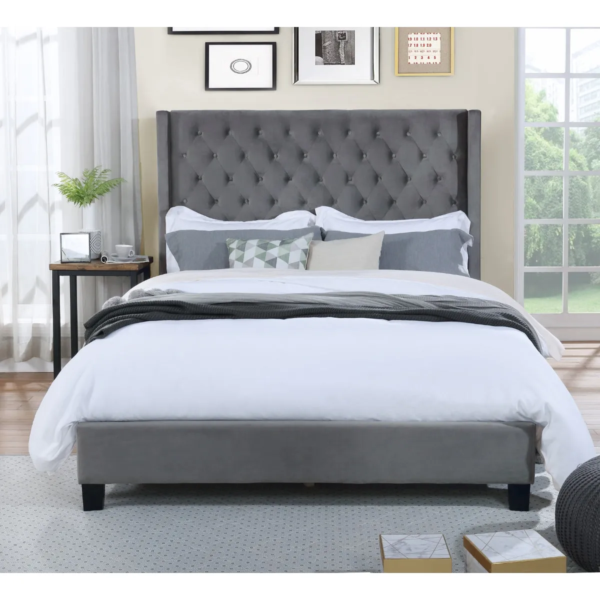 Deirdre Diamond-Quilted Winged Queen Bed