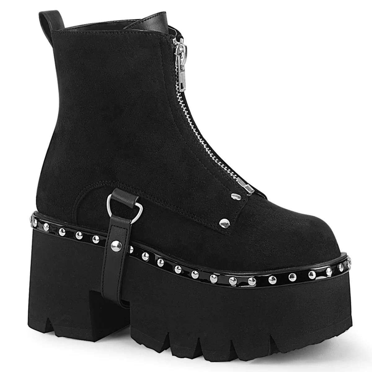 Demonia ASHES-100 | Black Vegan Suede & Leather Ankle Boots