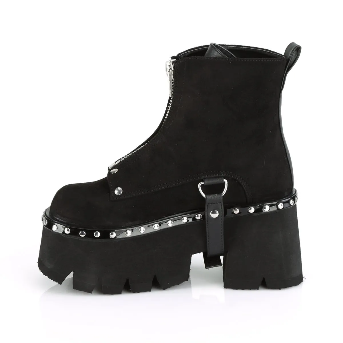 Demonia ASHES-100 | Black Vegan Suede & Leather Ankle Boots