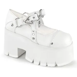 Demonia ASHES-33 | White Vegan Leather Mary Janes