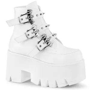 Demonia ASHES-55 | White Vegan Leather Ankle Boots