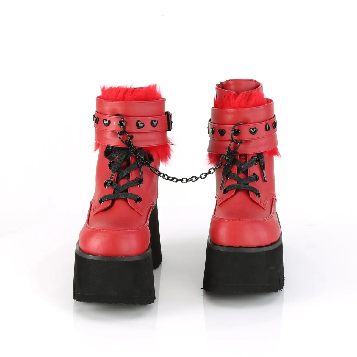 Demonia ASHES-57 | Red Vegan Leather Ankle Boots