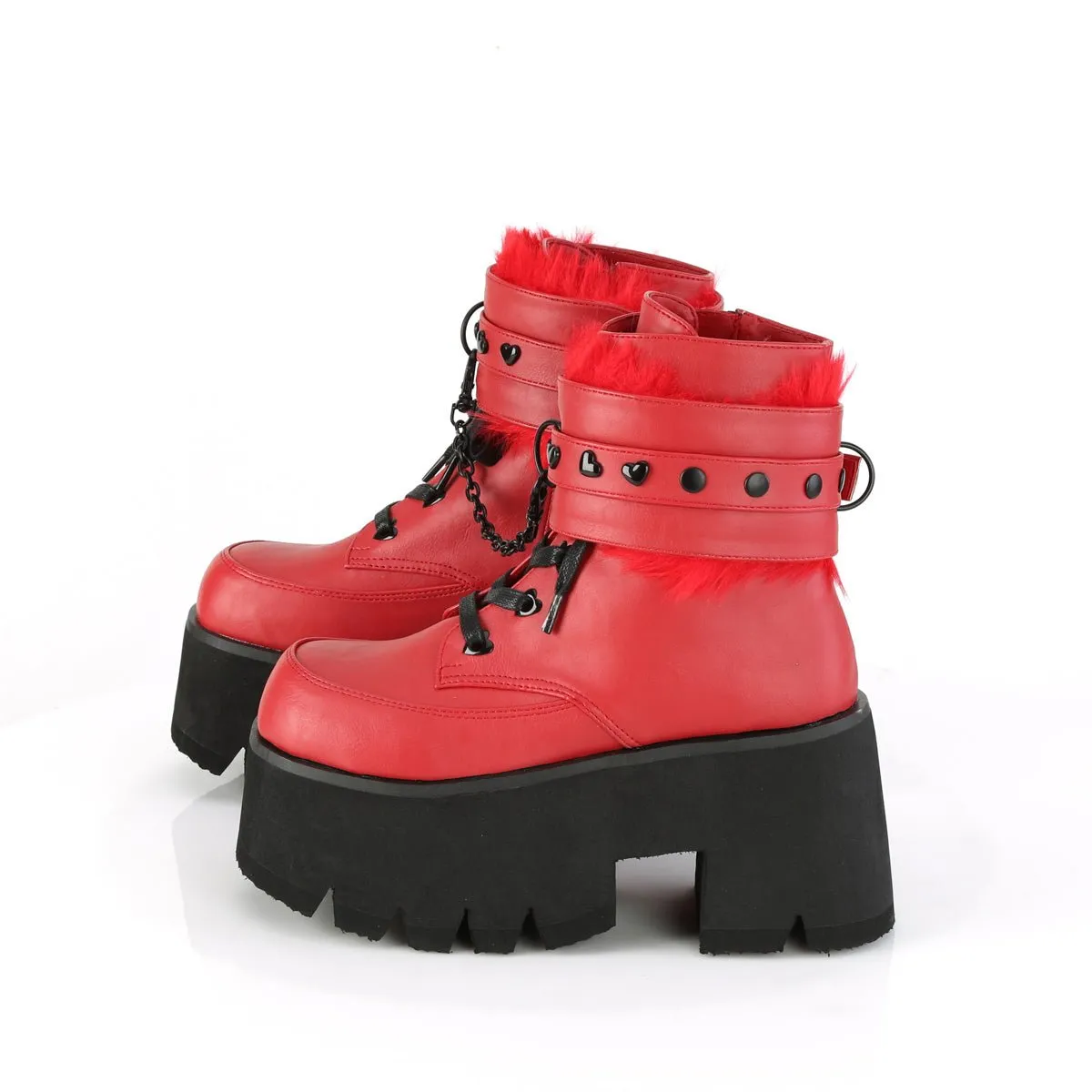 Demonia ASHES-57 | Red Vegan Leather Ankle Boots