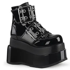 Demonia BEAR-104 | Black Patent Vegan Leather Ankle Boots