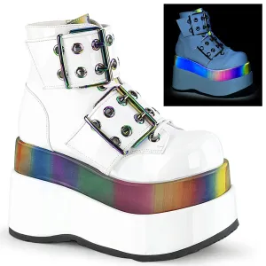 Demonia BEAR-104 | White Patent Leather Rainbow Ankle Boots