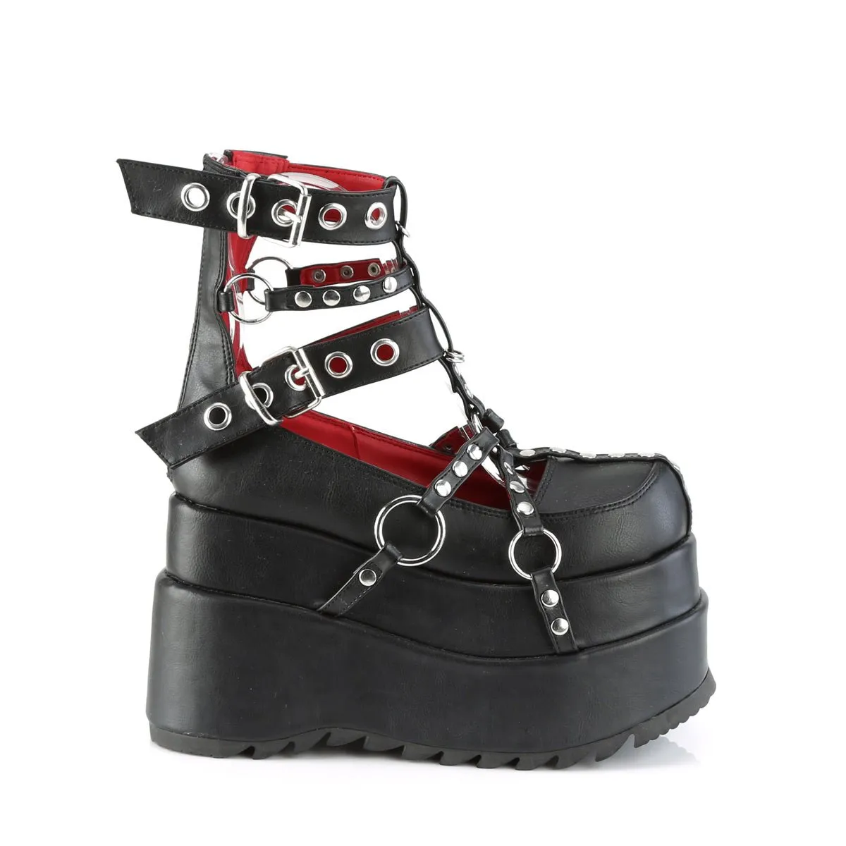 Demonia BEAR-28 | Black Vegan Leather Ankle Boots