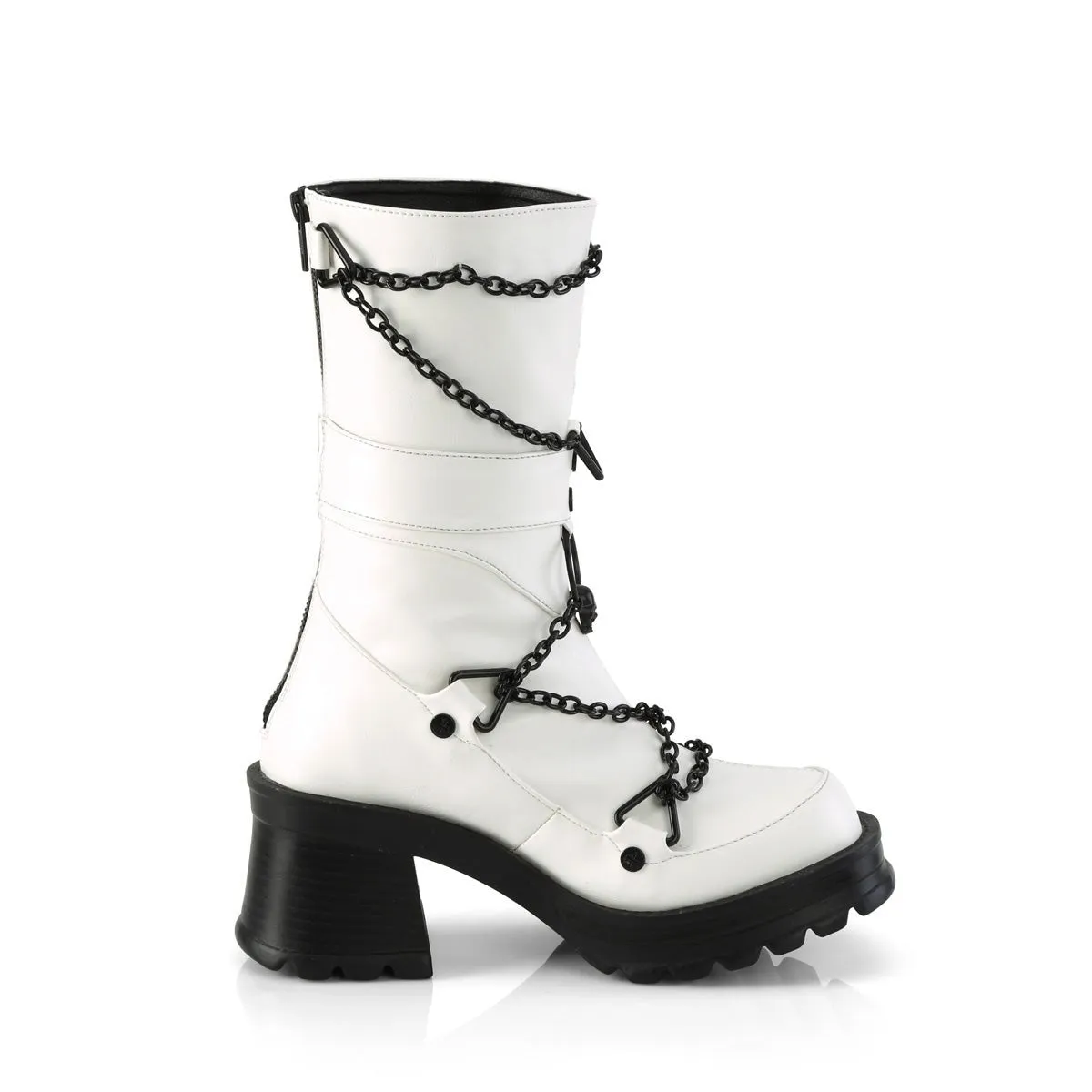 Demonia BRATTY-120 | White Vegan Leather Mid-Calf Boots