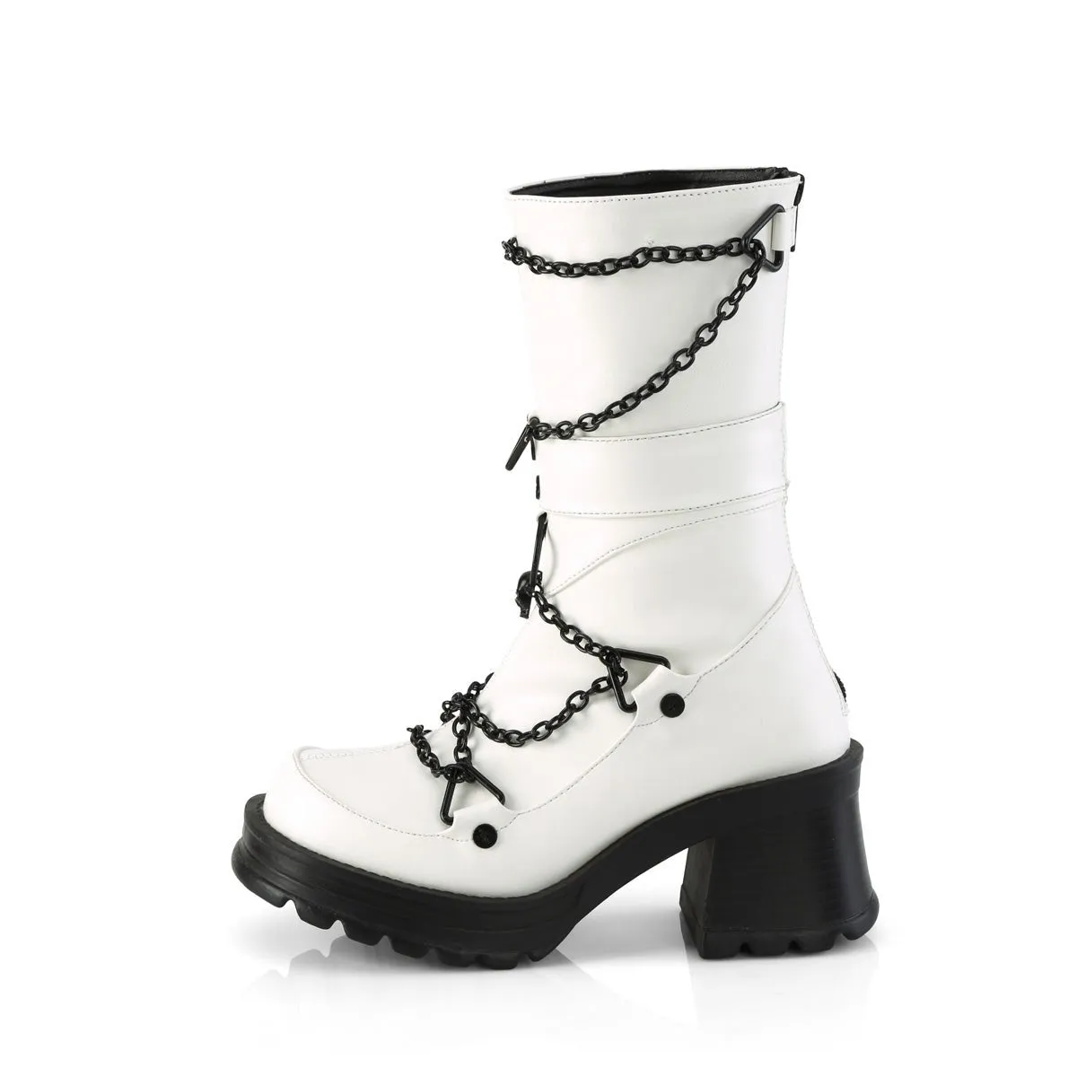 Demonia BRATTY-120 | White Vegan Leather Mid-Calf Boots