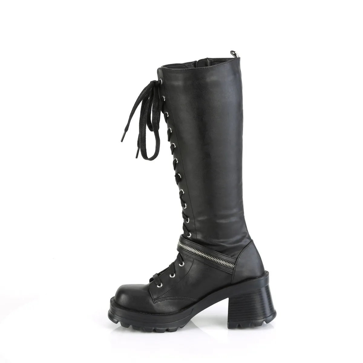 Demonia BRATTY-206 | Black Vegan Leather Knee High Boots