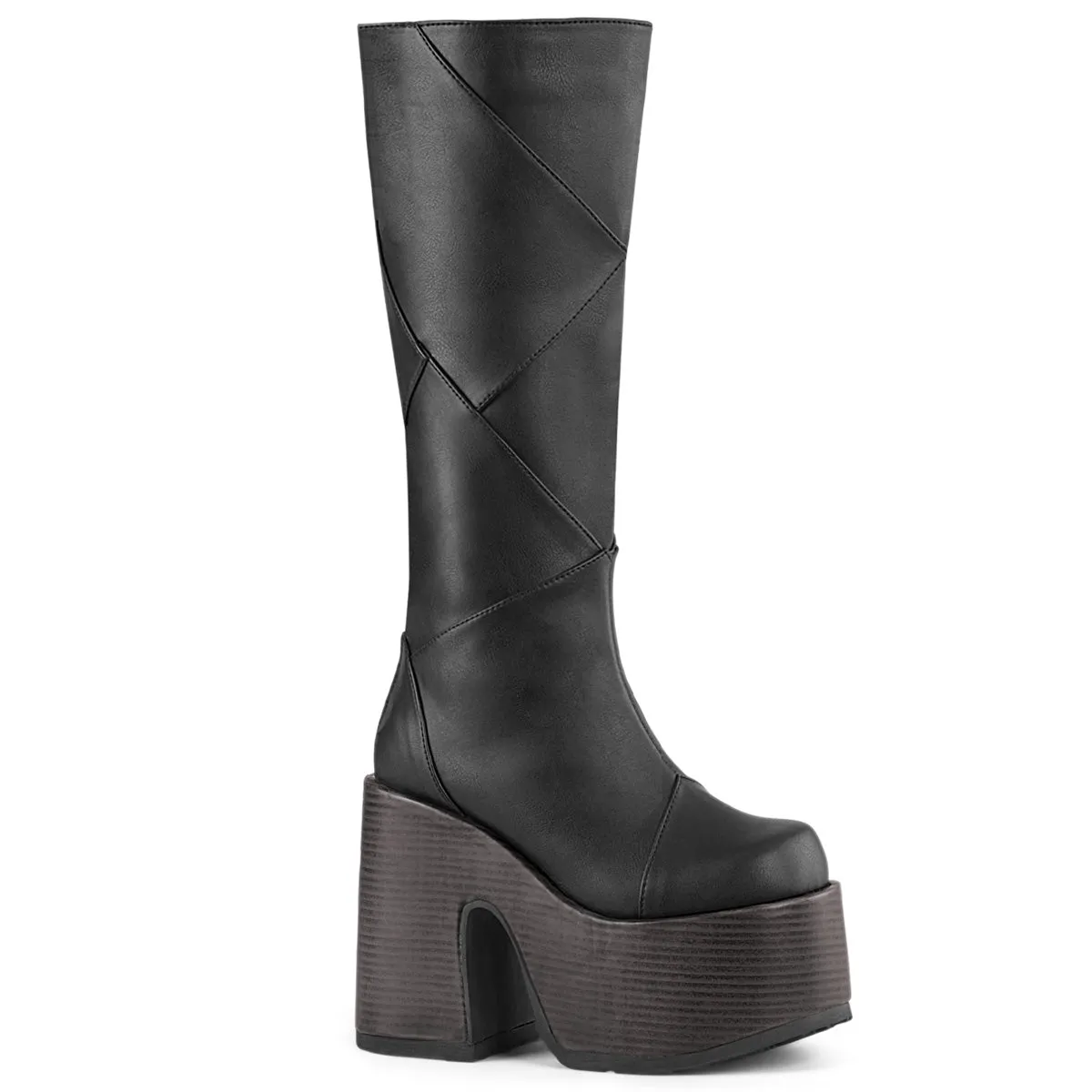 Demonia CAMEL-280 | Black Vegan Leather Knee High Boots