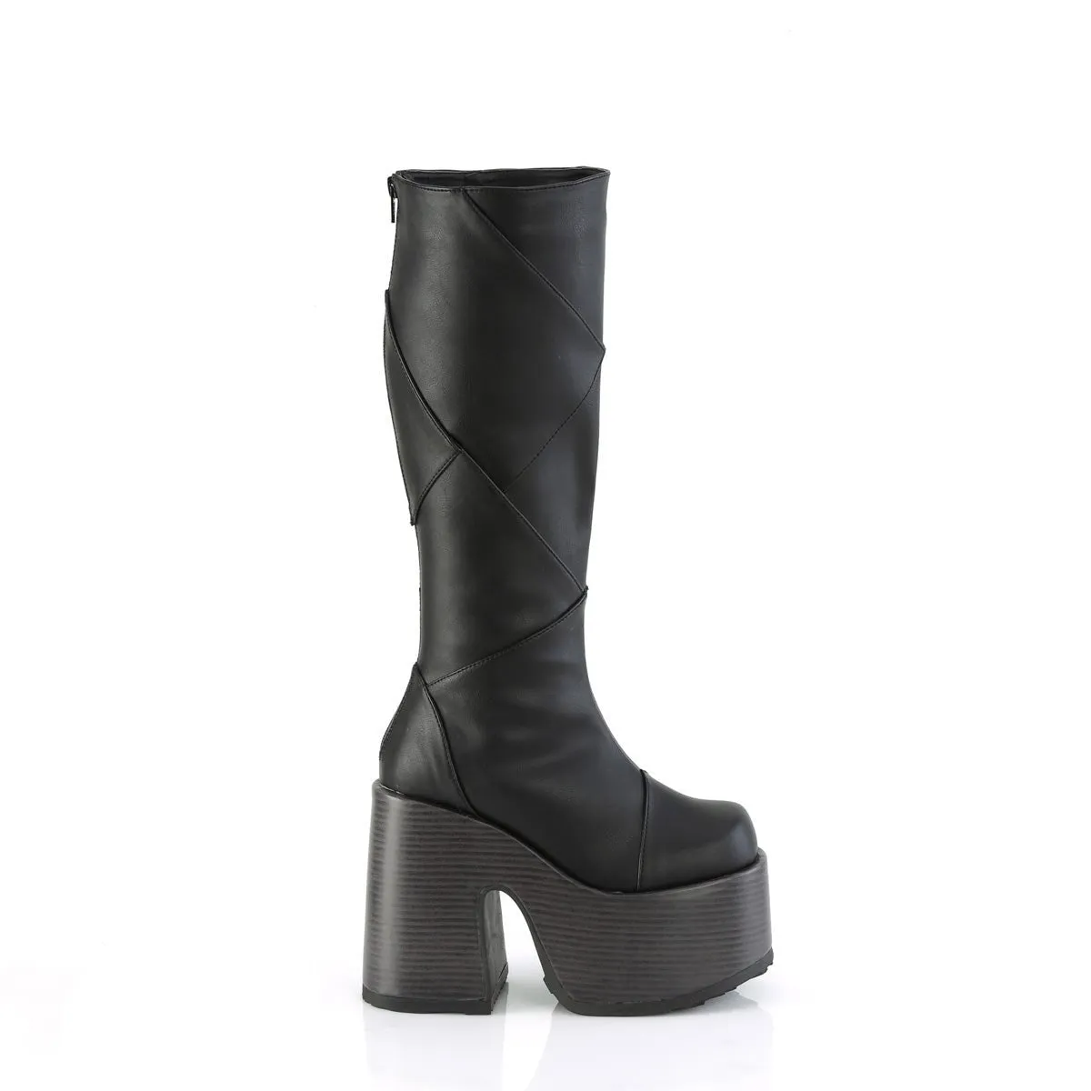 Demonia CAMEL-280 | Black Vegan Leather Knee High Boots