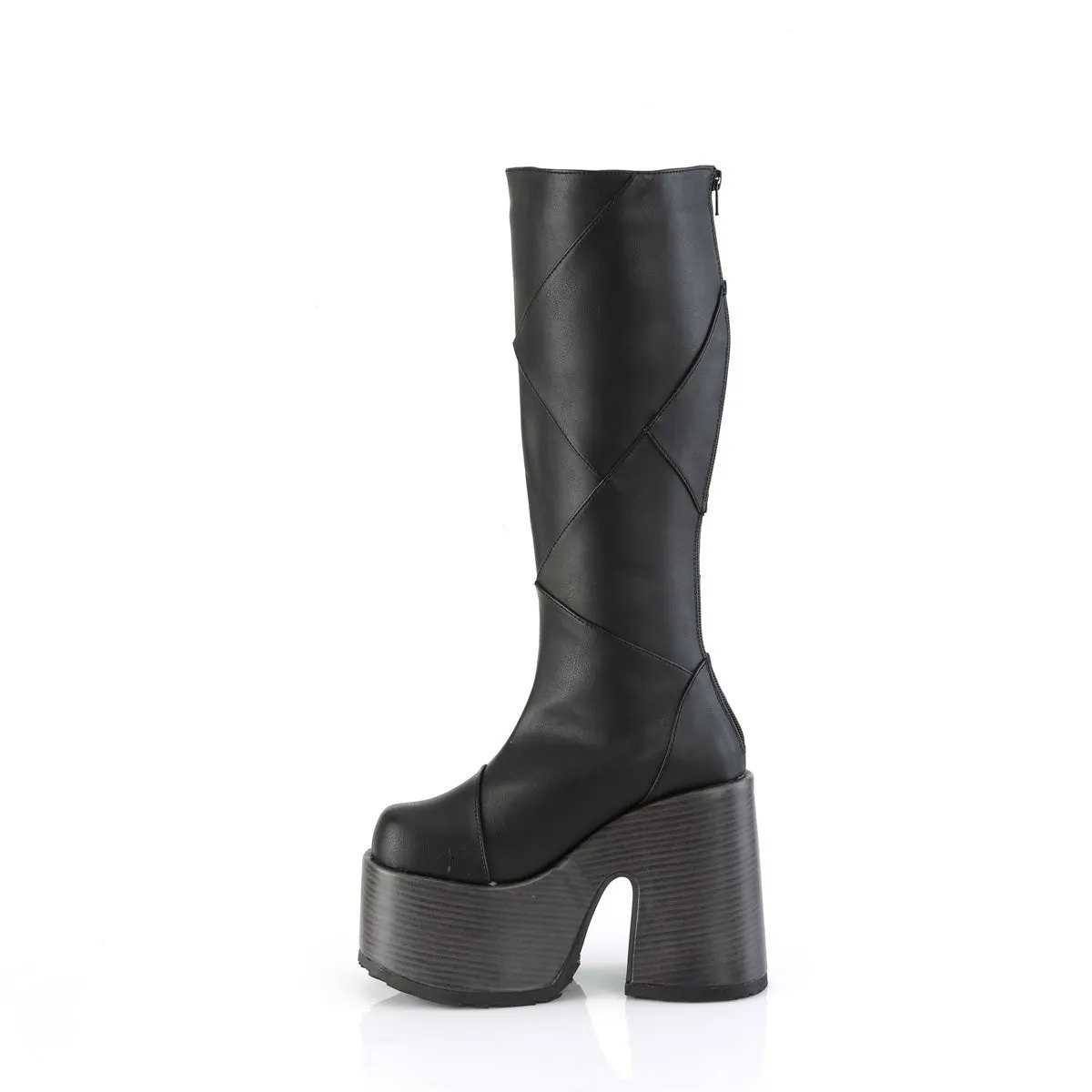 Demonia CAMEL-280 | Black Vegan Leather Knee High Boots