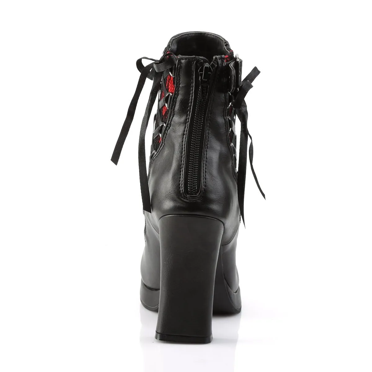 Demonia CRYPTO-51 | Black & Red Lace & Vegan Leather Ankle Boots