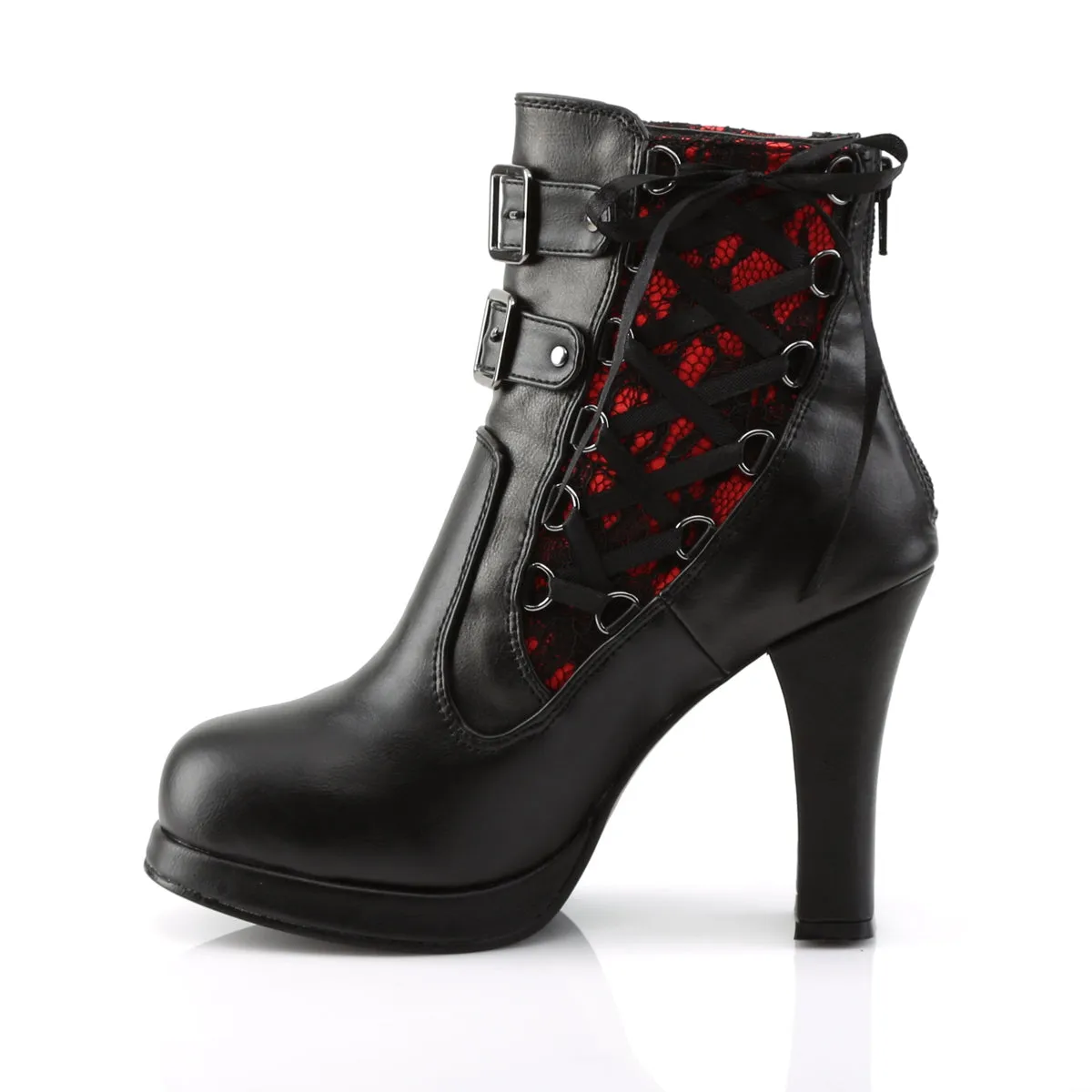 Demonia CRYPTO-51 | Black & Red Lace & Vegan Leather Ankle Boots