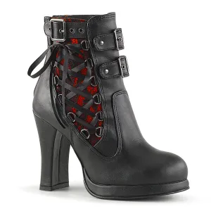 Demonia CRYPTO-51 | Black & Red Lace & Vegan Leather Ankle Boots