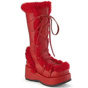 Demonia CUBBY-311 | Red Vegan Leather Mid-Calf Boots