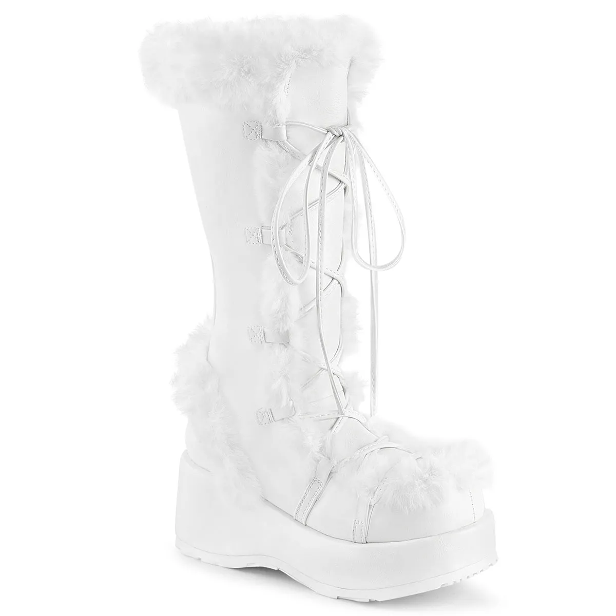 Demonia CUBBY-311 | White Vegan Leather Mid-Calf Boots