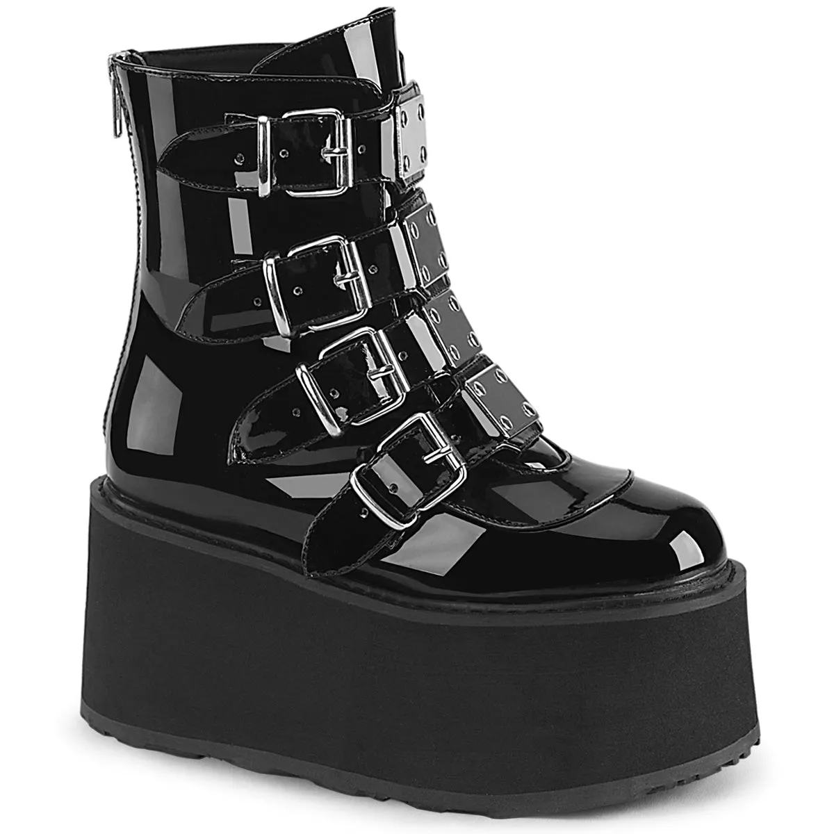 Demonia DAMNED-105 | Black Patent Leather Ankle Boots