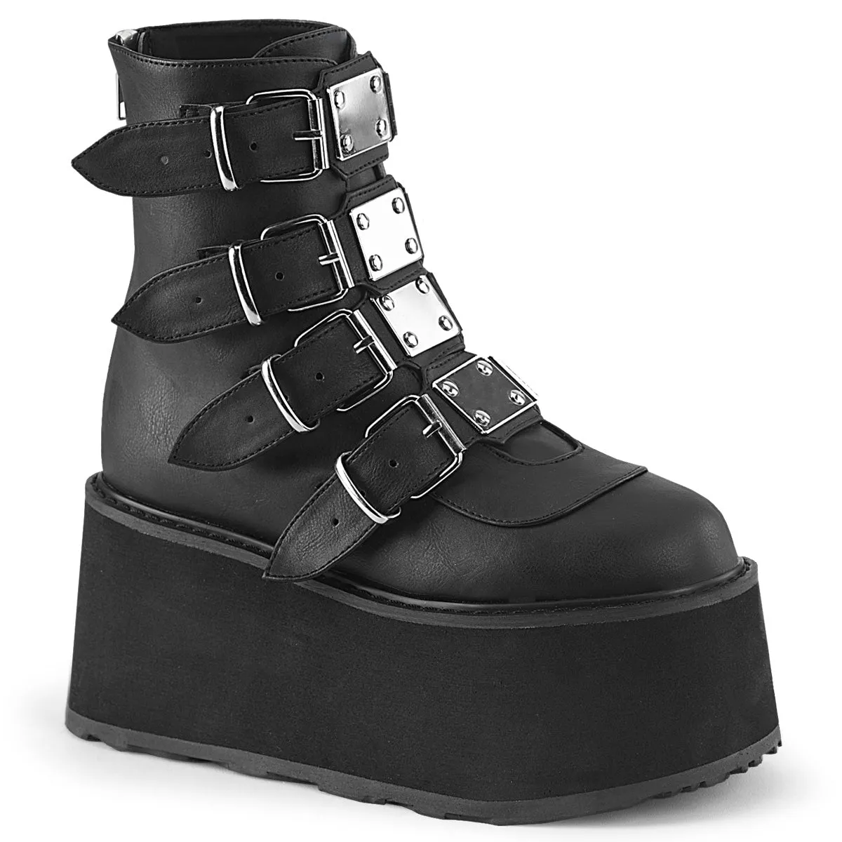 Demonia DAMNED-105 | Black Vegan Leather Ankle Boots