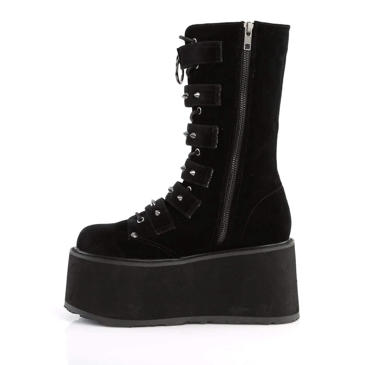 Demonia DAMNED-225 | Black  Velvet Mid-Calf Boots