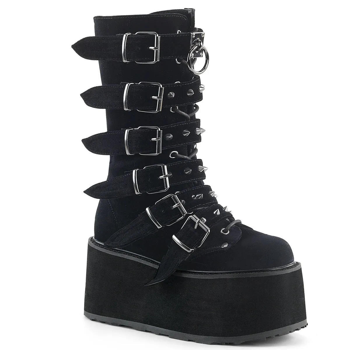 Demonia DAMNED-225 | Black  Velvet Mid-Calf Boots