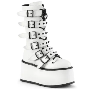 Demonia DAMNED-225 | White Vegan Leather Mid-Calf Boots