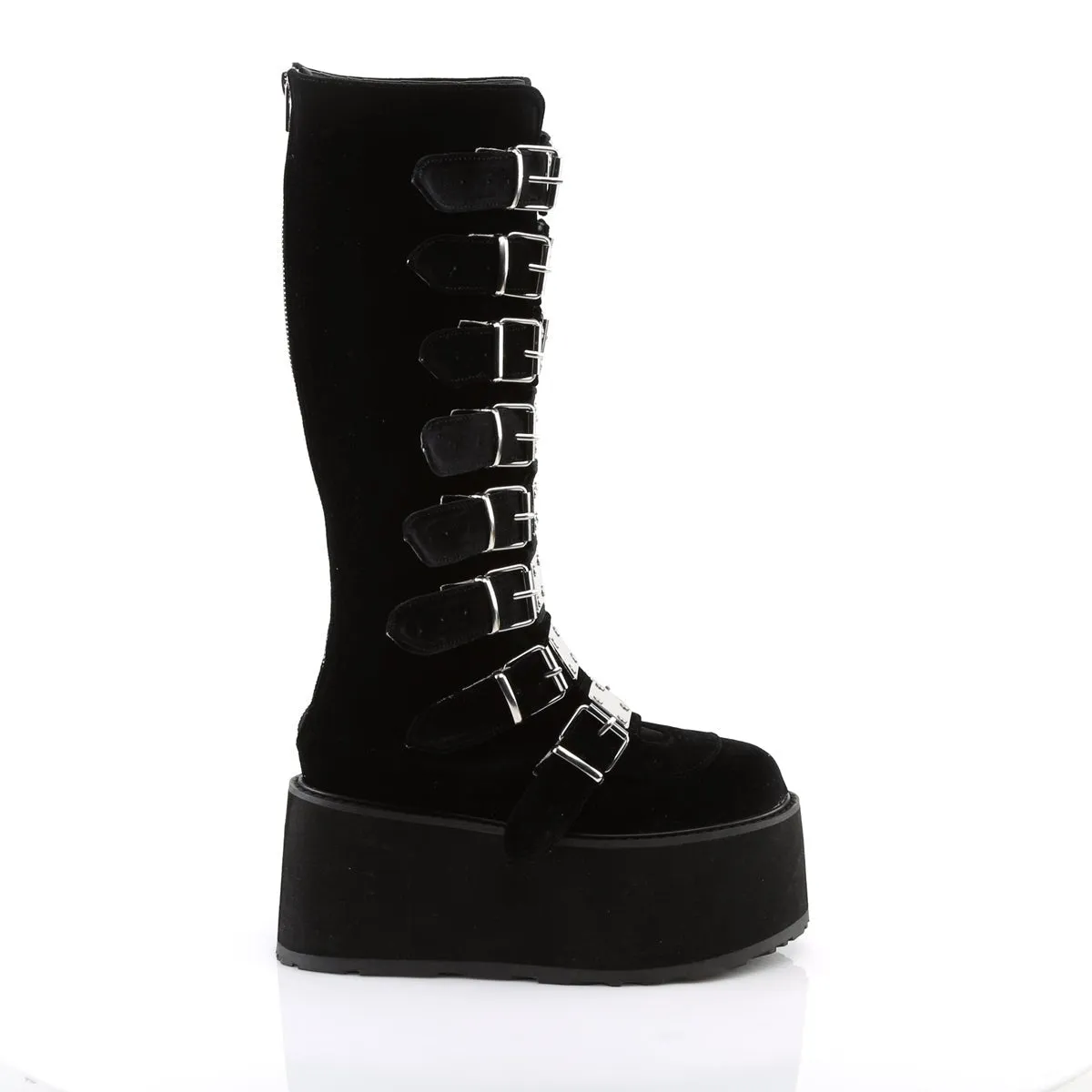 Demonia DAMNED-318 | Black  Velvet Knee High Boots