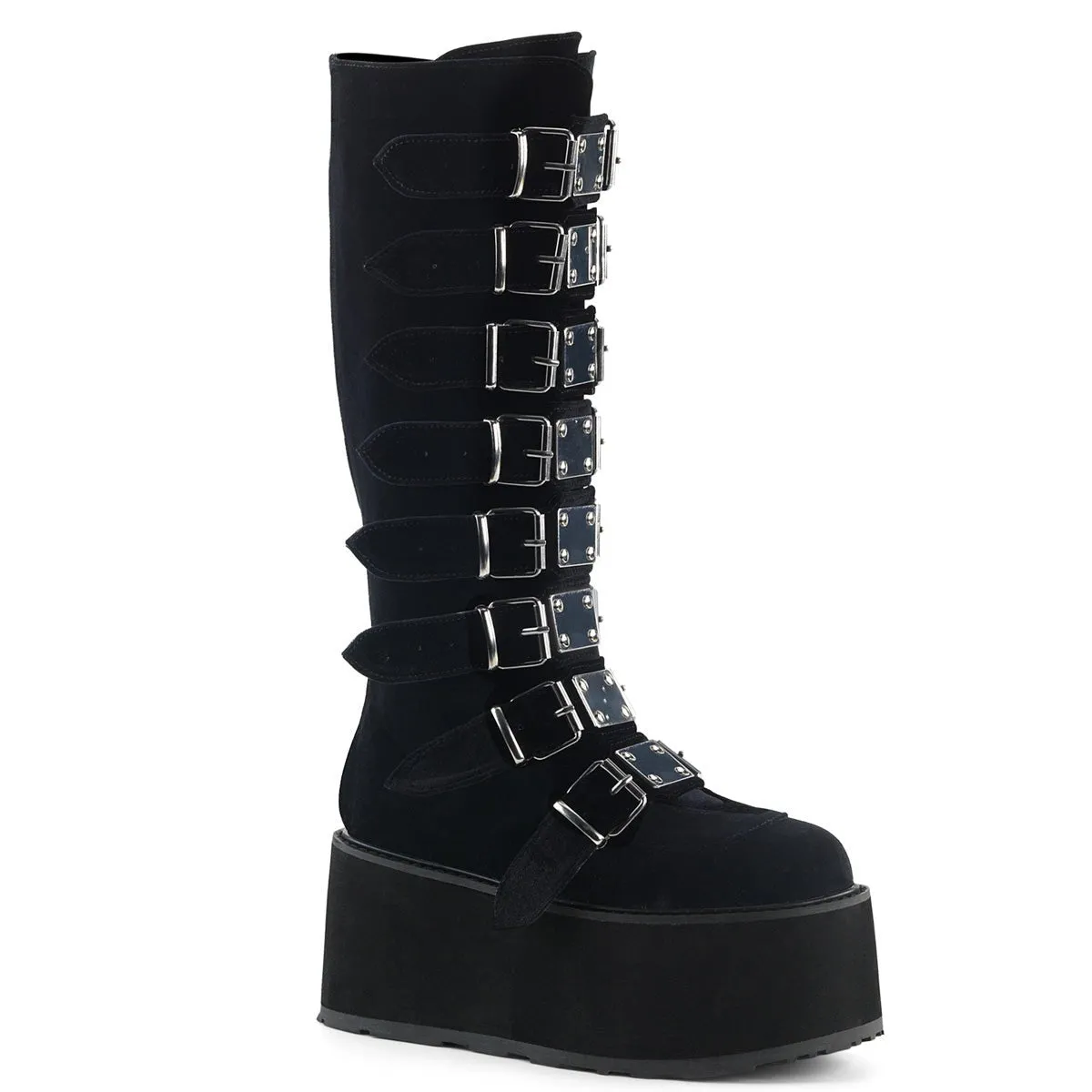 Demonia DAMNED-318 | Black  Velvet Knee High Boots