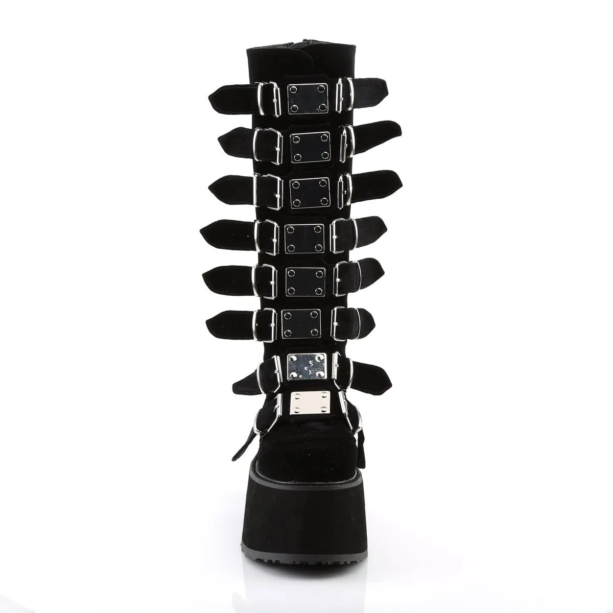 Demonia DAMNED-318 | Black  Velvet Knee High Boots