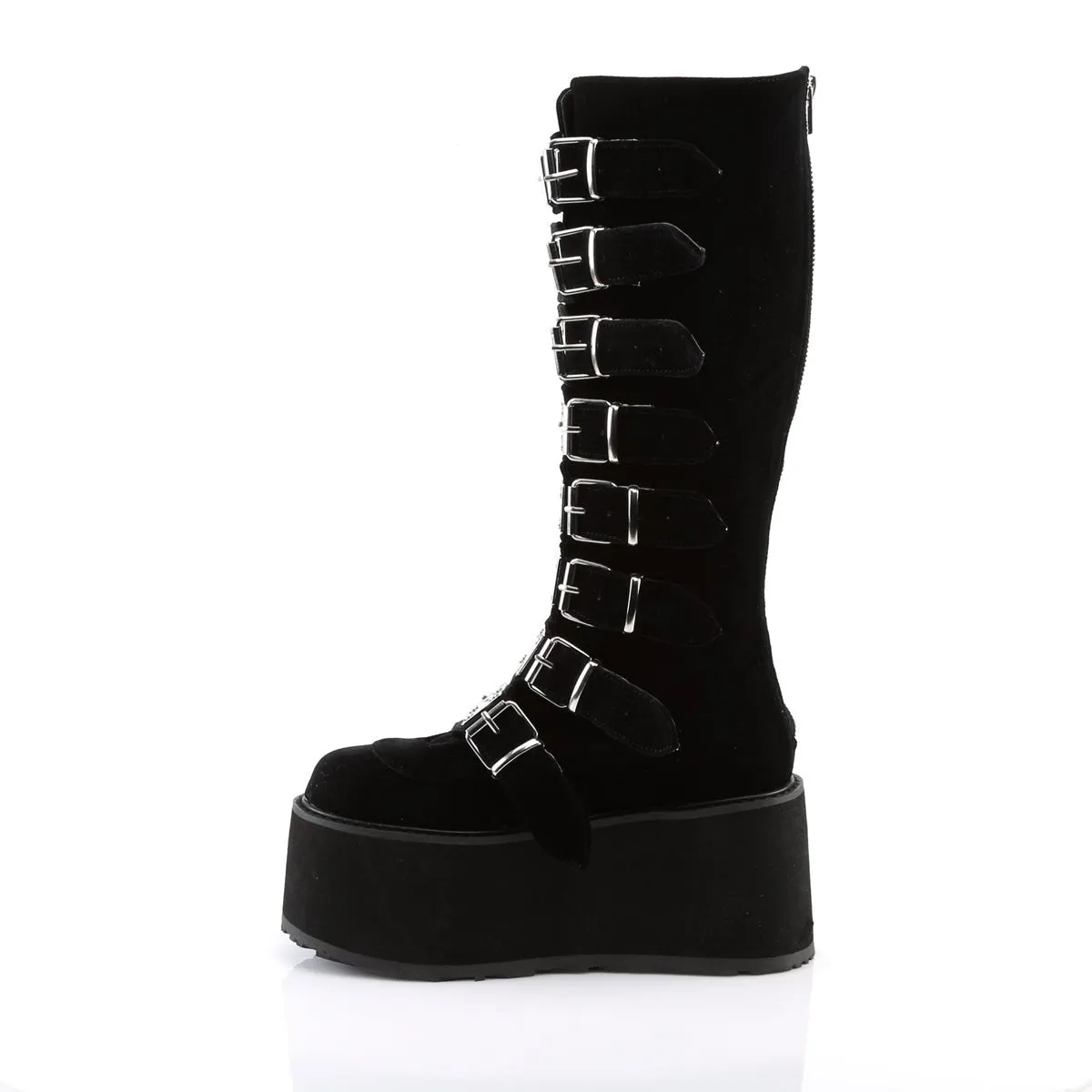 Demonia DAMNED-318 | Black  Velvet Knee High Boots