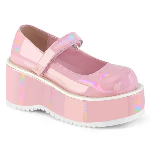 Demonia DOLLIE-01 | Baby Pink Hologram Patent Mary Janes