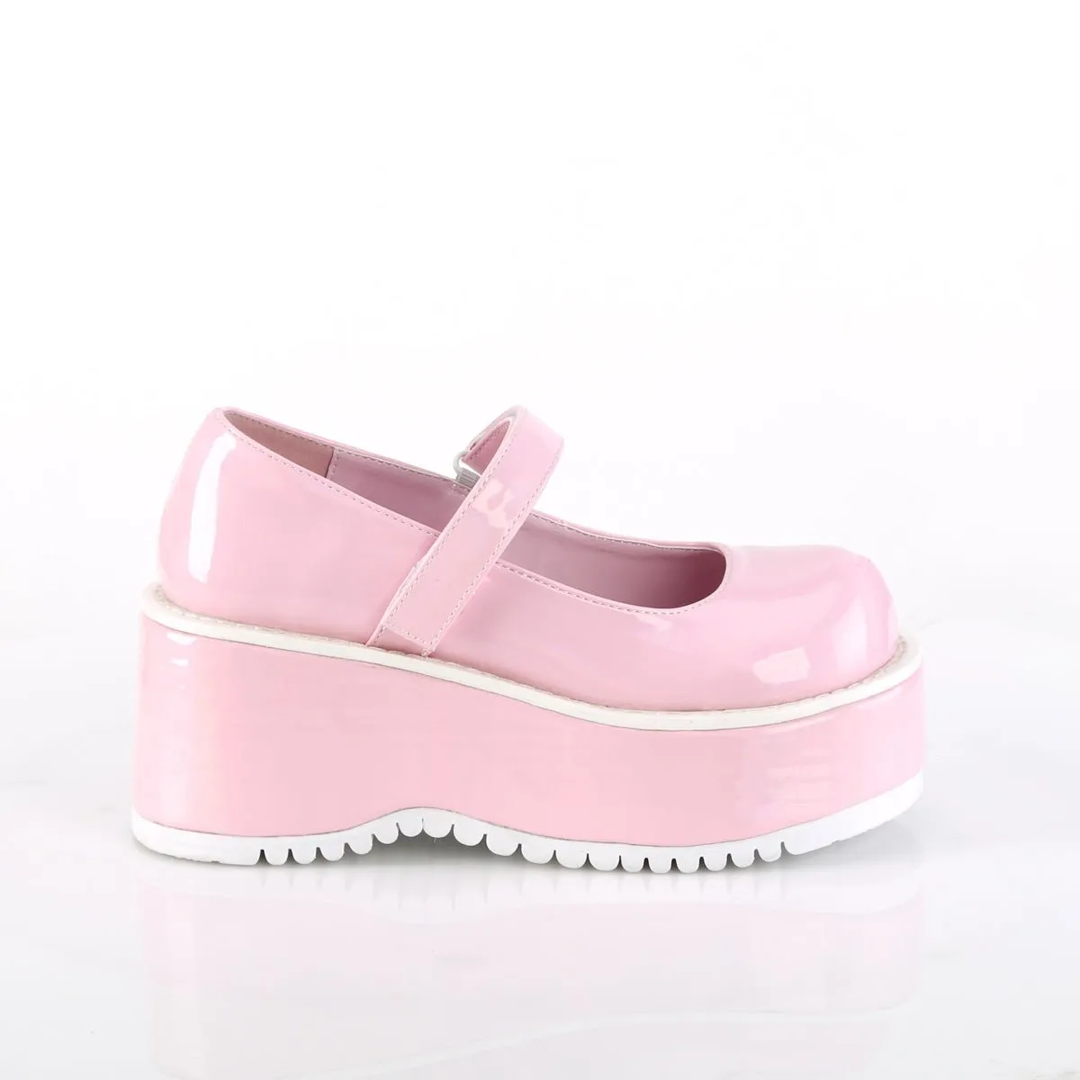 Demonia DOLLIE-01 | Baby Pink Hologram Patent Mary Janes