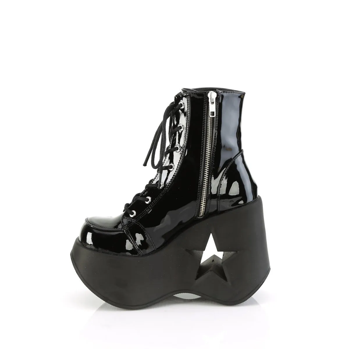 Demonia DYNAMITE-106 | Black Patent Leather Ankle Boots