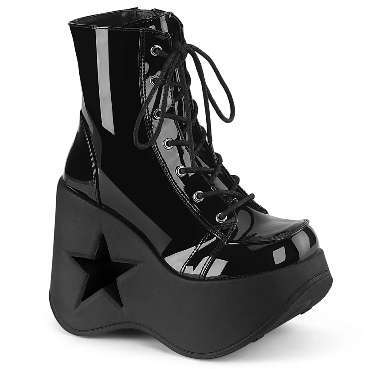 Demonia DYNAMITE-106 | Black Patent Leather Ankle Boots