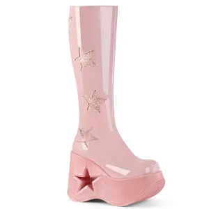 Demonia DYNAMITE-218 | Pink Glitter Pat. Leather Knee High Boots