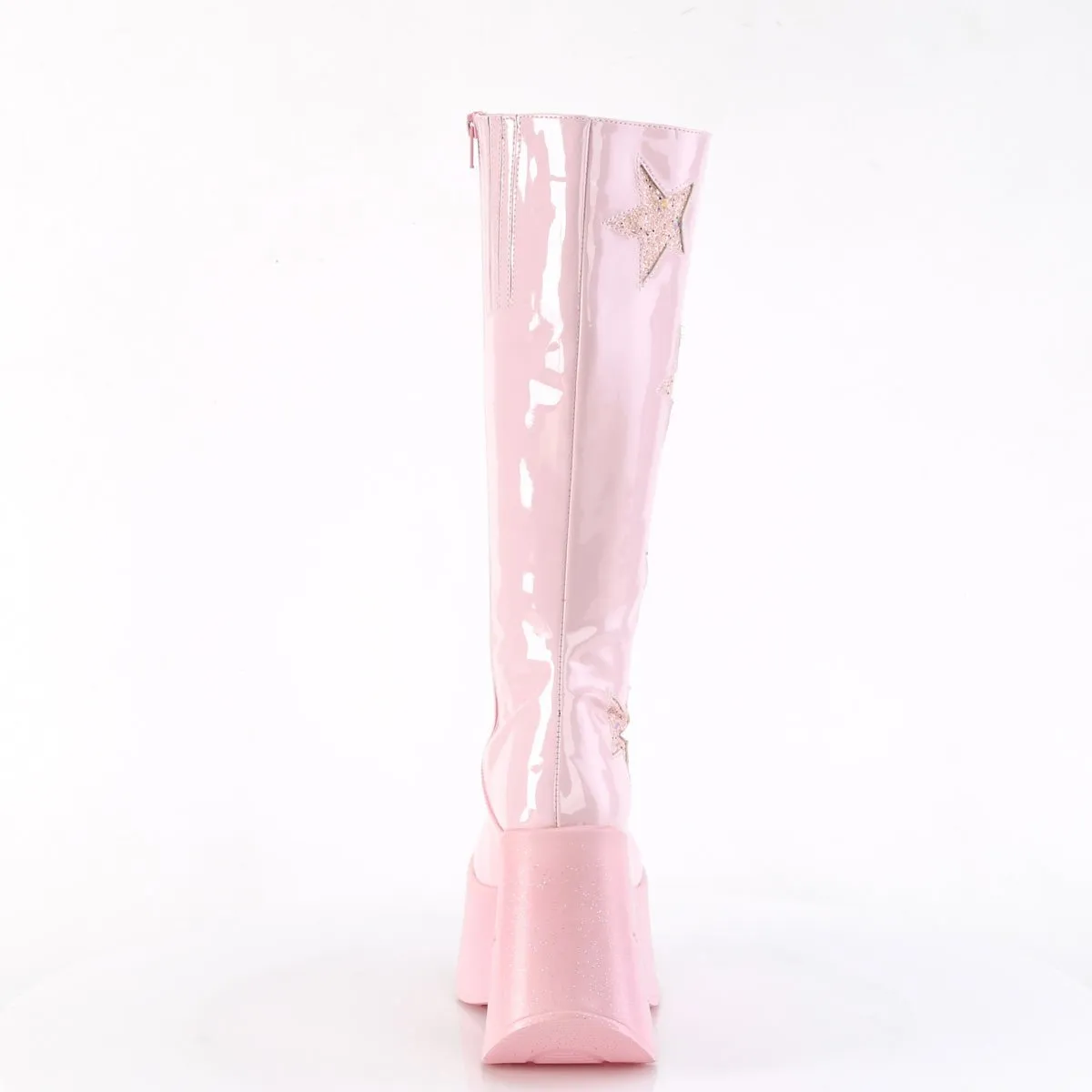 Demonia DYNAMITE-218 | Pink Glitter Pat. Leather Knee High Boots