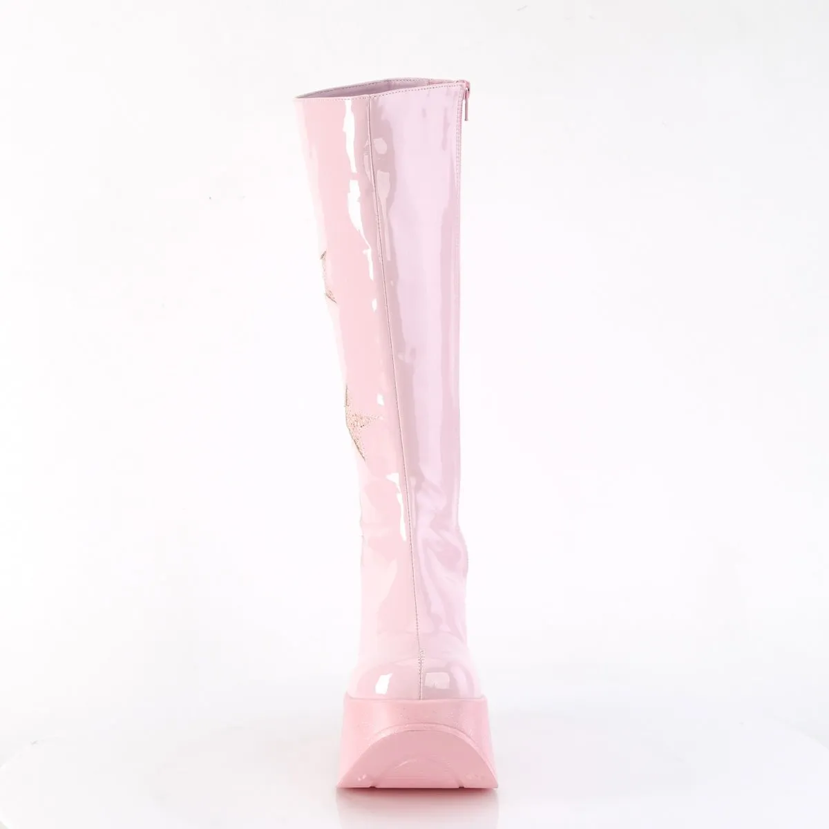 Demonia DYNAMITE-218 | Pink Glitter Pat. Leather Knee High Boots