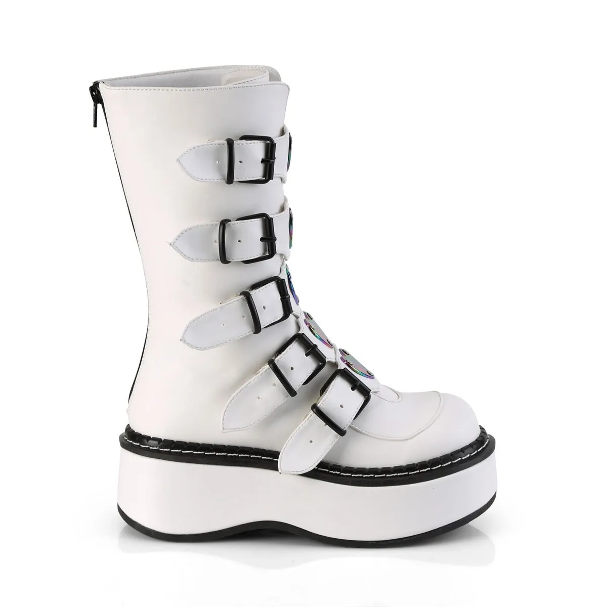 Demonia EMILY-330 | White Vegan Leather Mid-Calf Boots