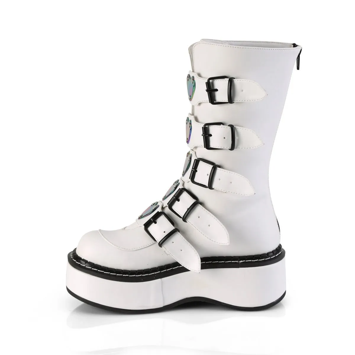 Demonia EMILY-330 | White Vegan Leather Mid-Calf Boots