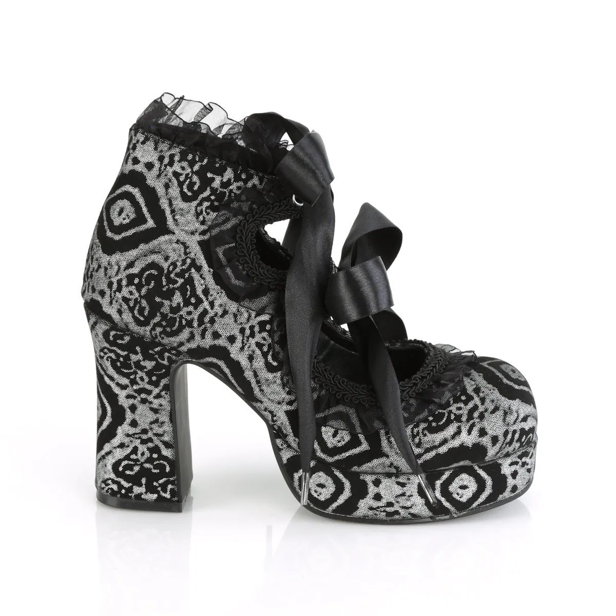 Demonia GOTHIKA-53 | Black & Silver Faux Leather Platform Shoes