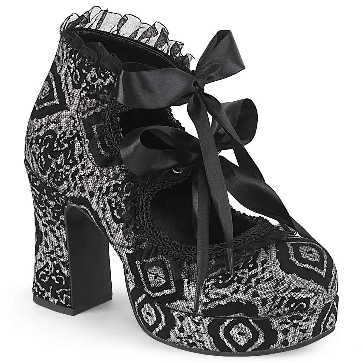 Demonia GOTHIKA-53 | Black & Silver Faux Leather Platform Shoes