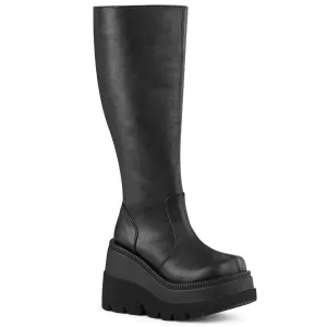 Demonia SHAKER-100WC | Black Vegan Leather Knee High Boots