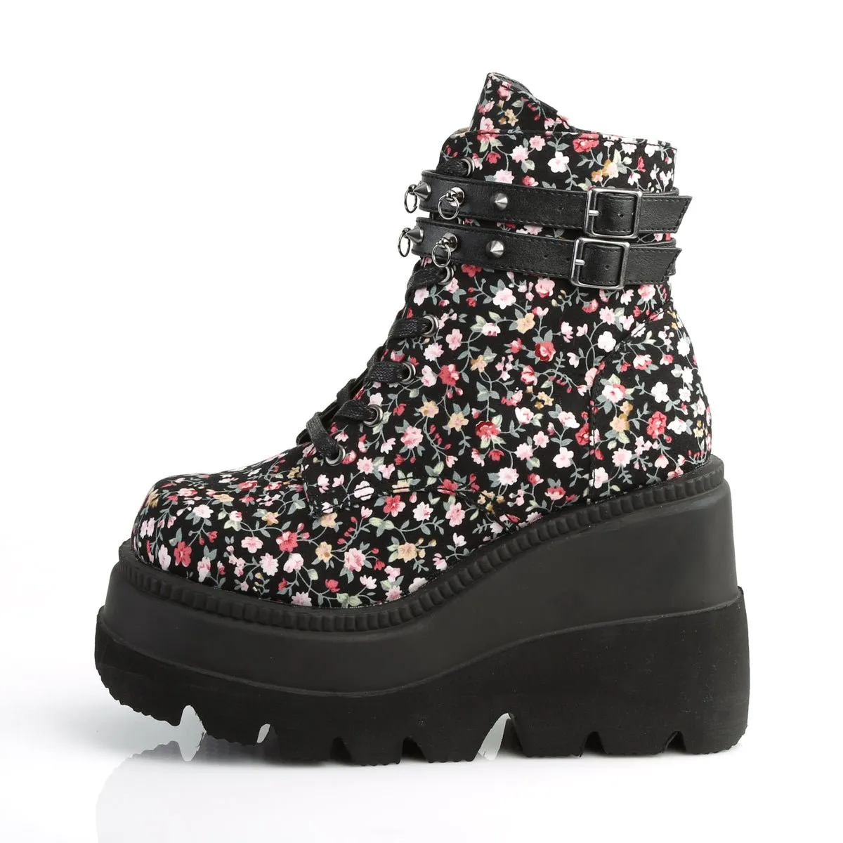 Demonia SHAKER-52ST | Floral Fabric Ankle Boots