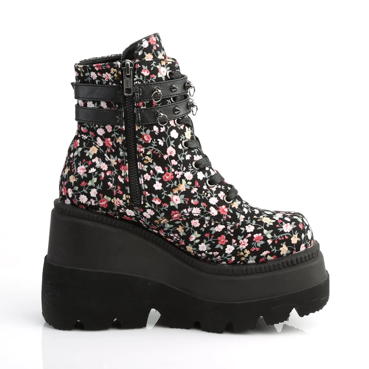 Demonia SHAKER-52ST | Floral Fabric Ankle Boots